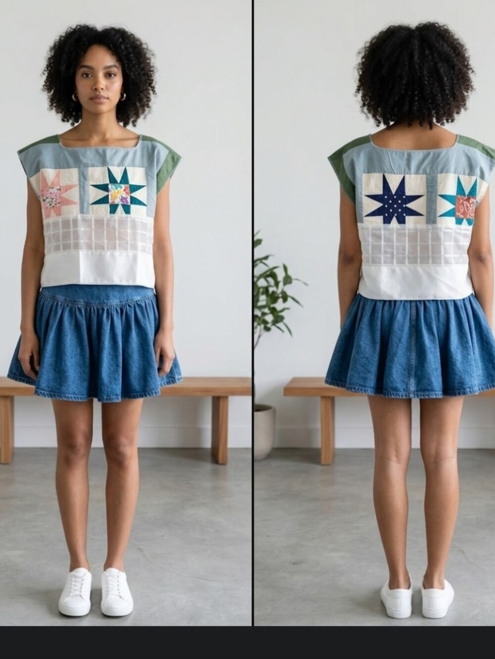 Upcycled Vtg Quilt-top Cropped Boxy Top M Sheer Bottom Dont Throw It Out